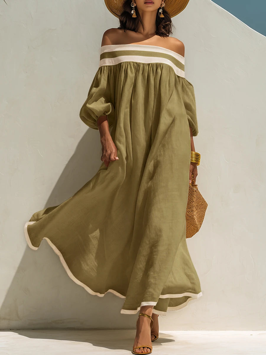 Lena · Vestido Maxi de Lino con Hombros Descubiertos