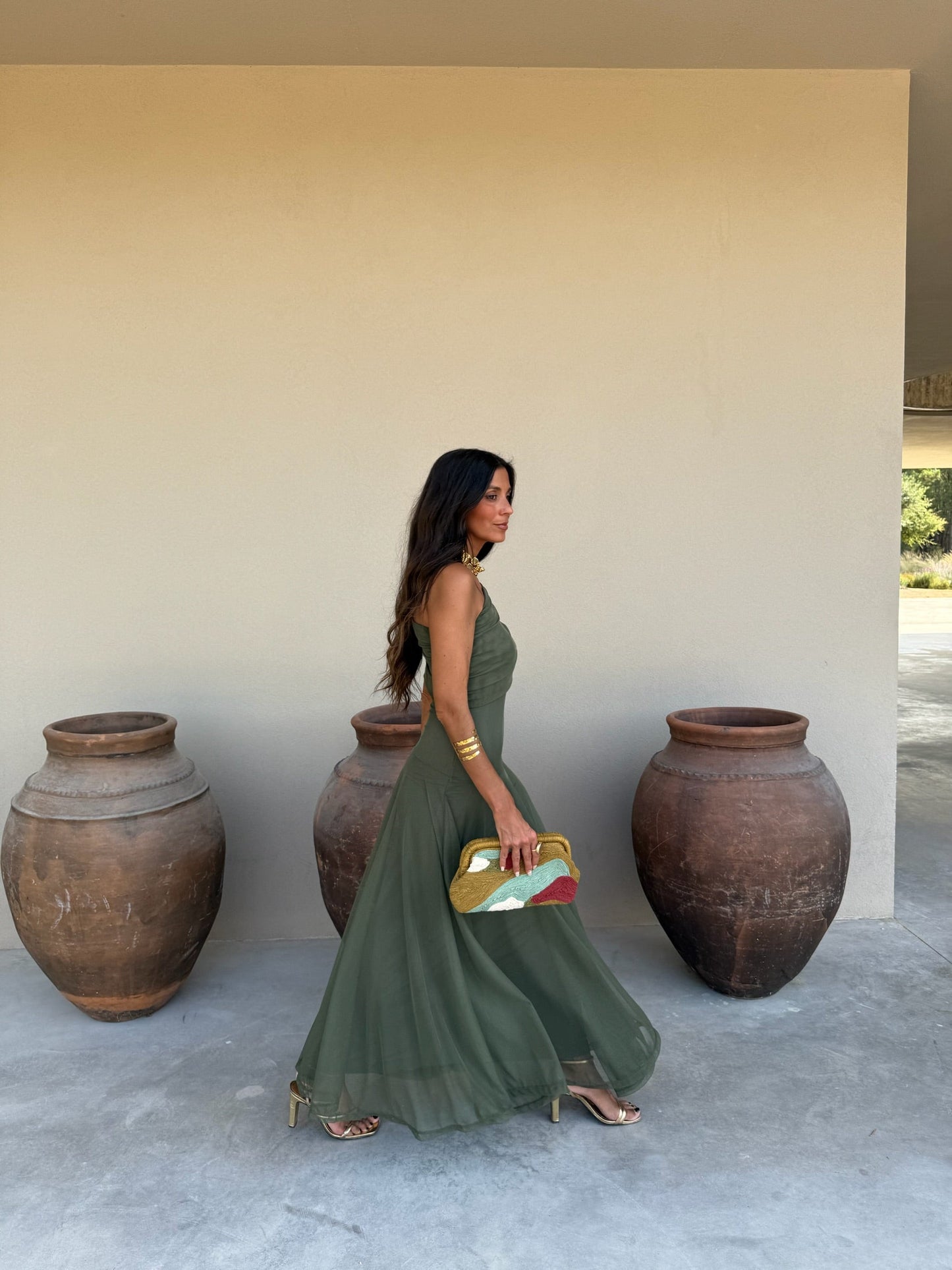 Toledo · Vestido Maxi Envolvente Verde Estampado