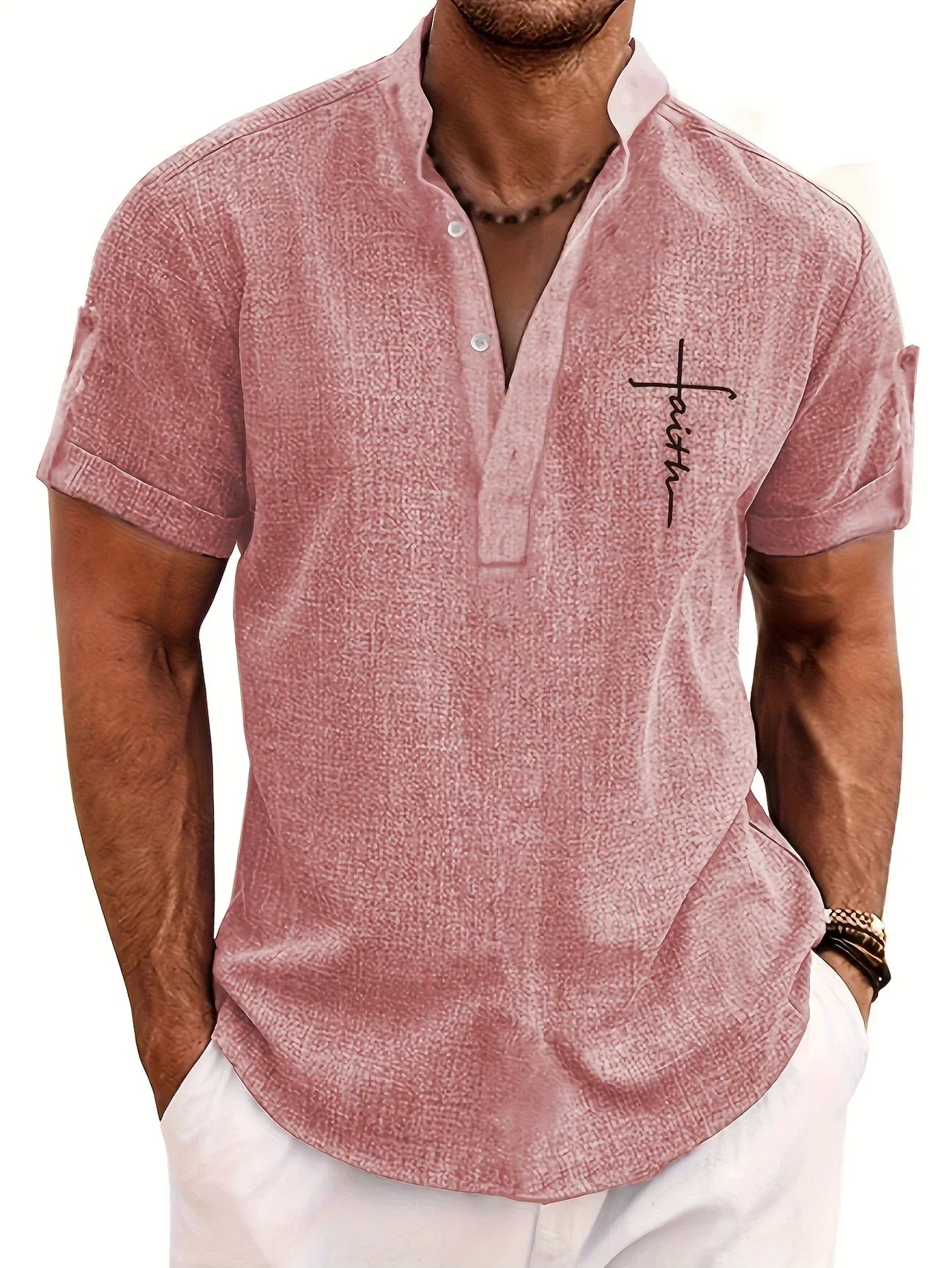 Adrián | Camisa elegante de manga corta con cuello mao