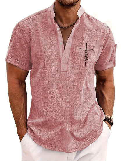 Adrián | Camisa elegante de manga corta con cuello mao
