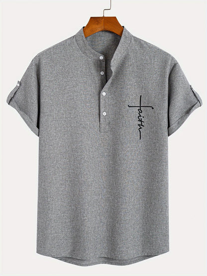 Adrián | Camisa elegante de manga corta con cuello mao