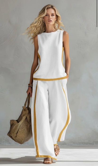 Leila |Conjunto elegante de lino y algodón en tonos grises