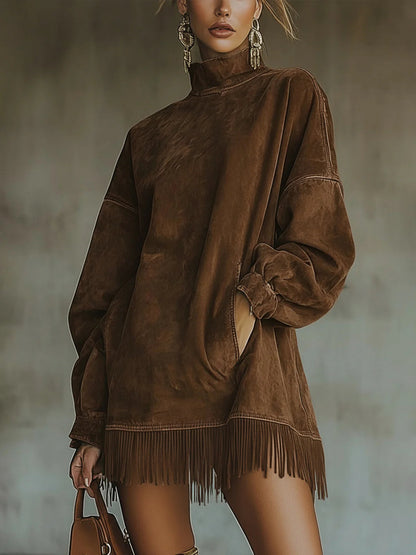 Darcie.Vestido túnica efecto ante con flecos