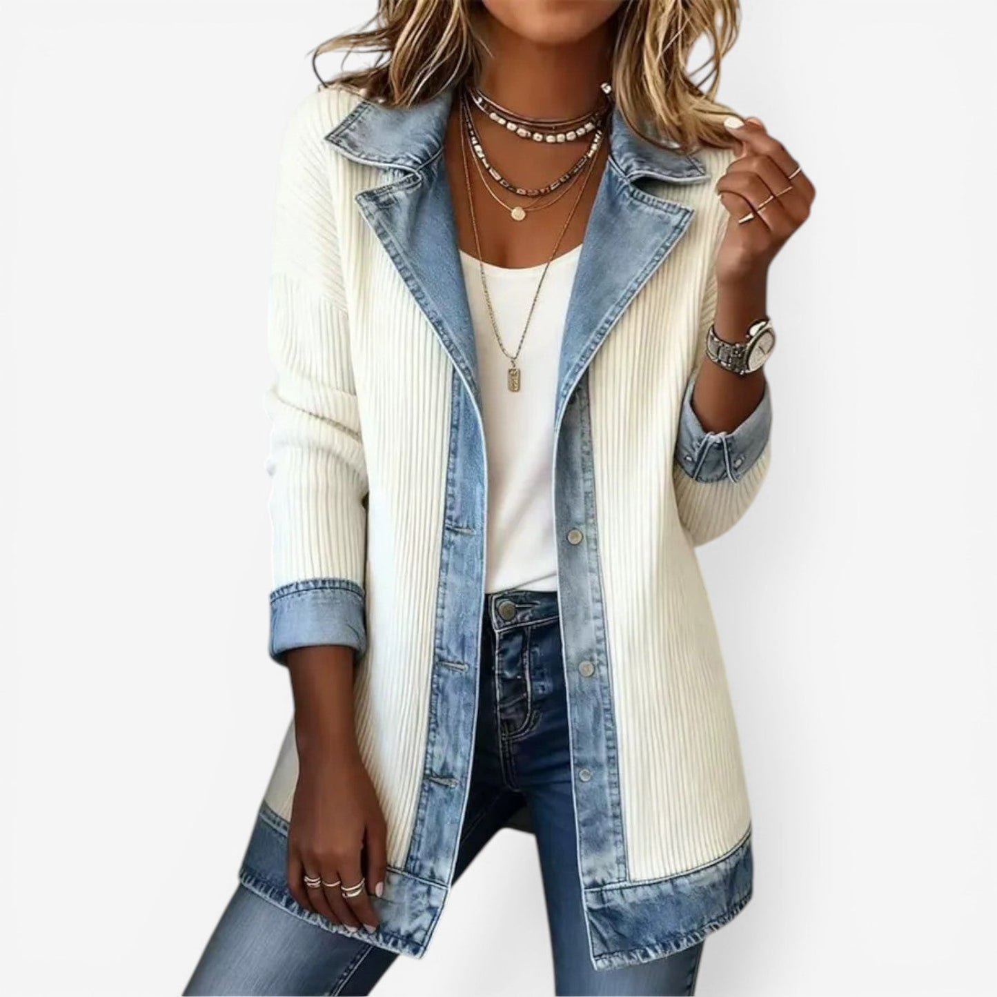 Emilia™ | Chaqueta efecto denim combinada