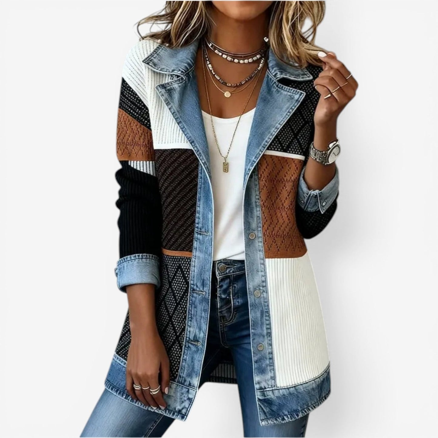 Emilia™ | Chaqueta efecto denim combinada