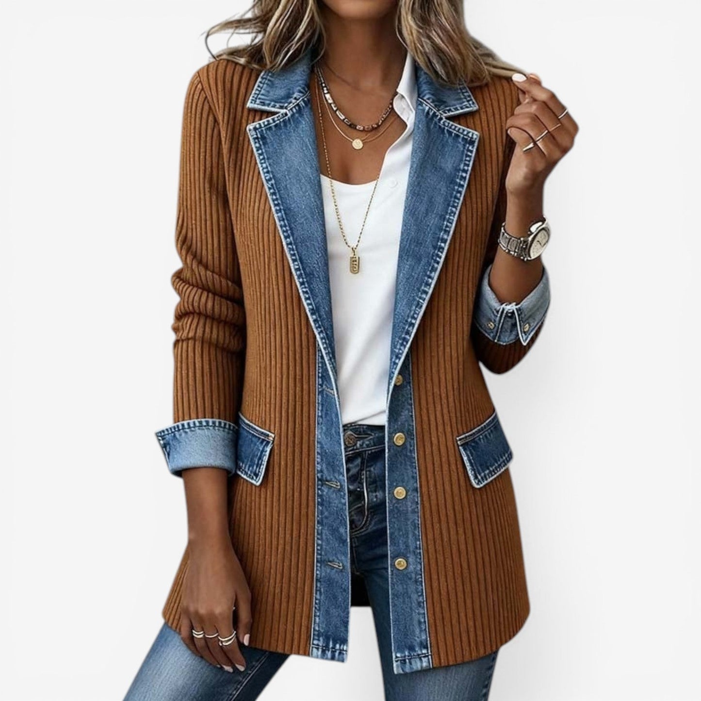 Emilia™ | Chaqueta efecto denim combinada