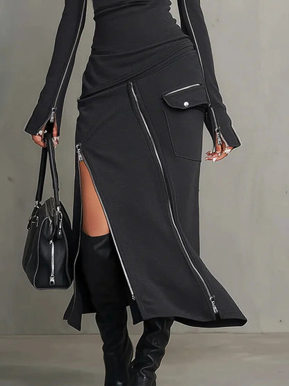 Conjunto de bolsillo con cremallera irregular y cuello alto