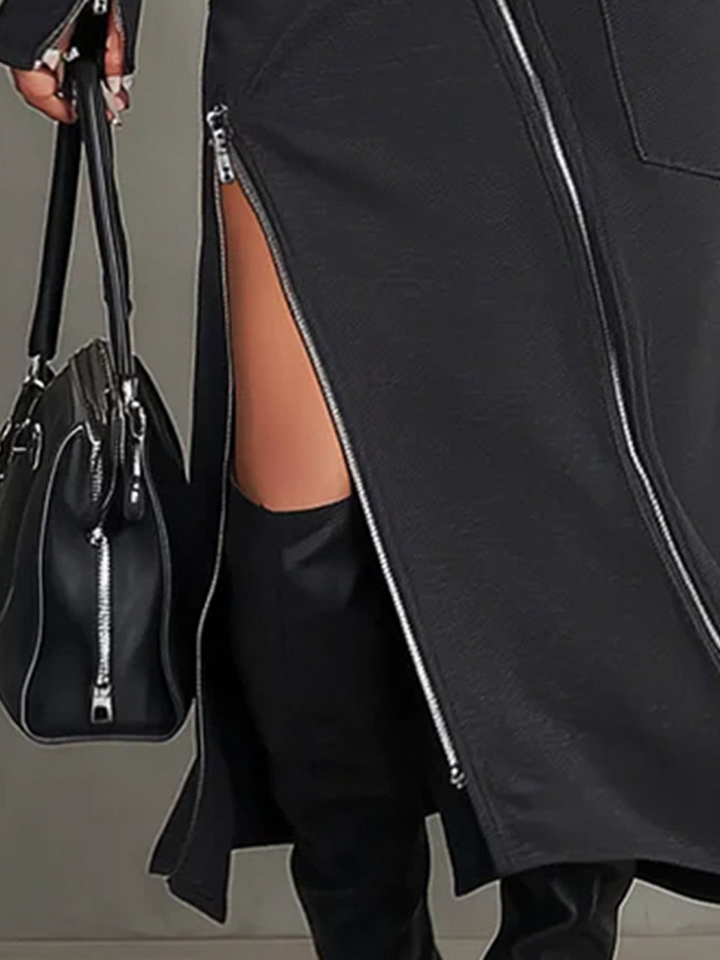 Conjunto de bolsillo con cremallera irregular y cuello alto