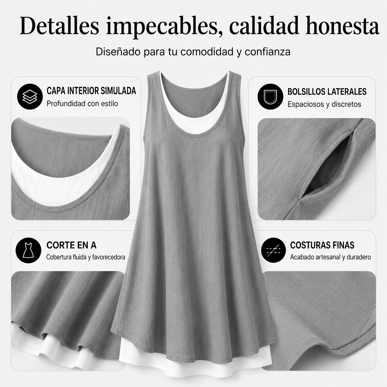 Lena · Vestido Casual Sin Mangas Efecto Dos Piezas