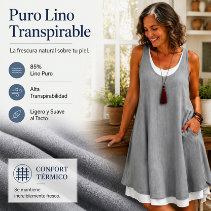 Lena · Vestido Casual Sin Mangas Efecto Dos Piezas