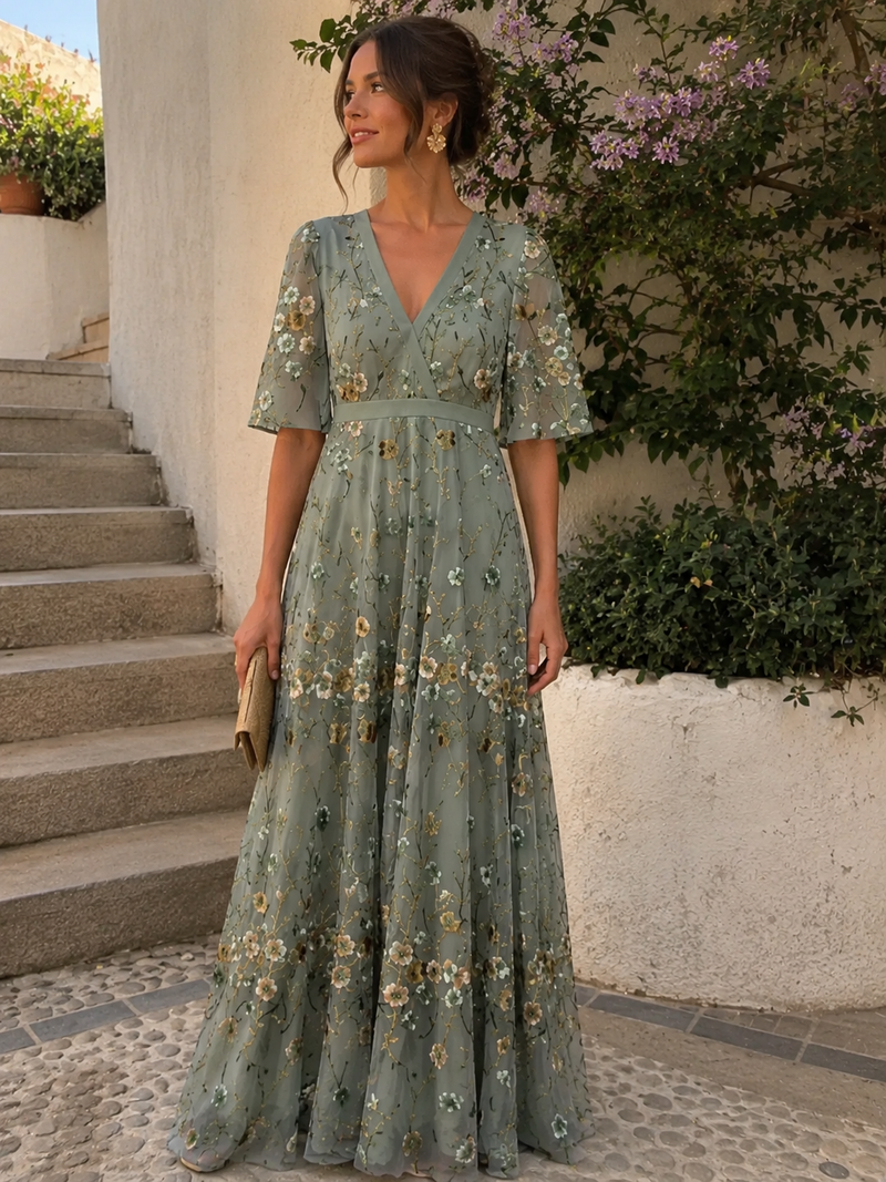 Elodie – Vestido largo floral con escote en V