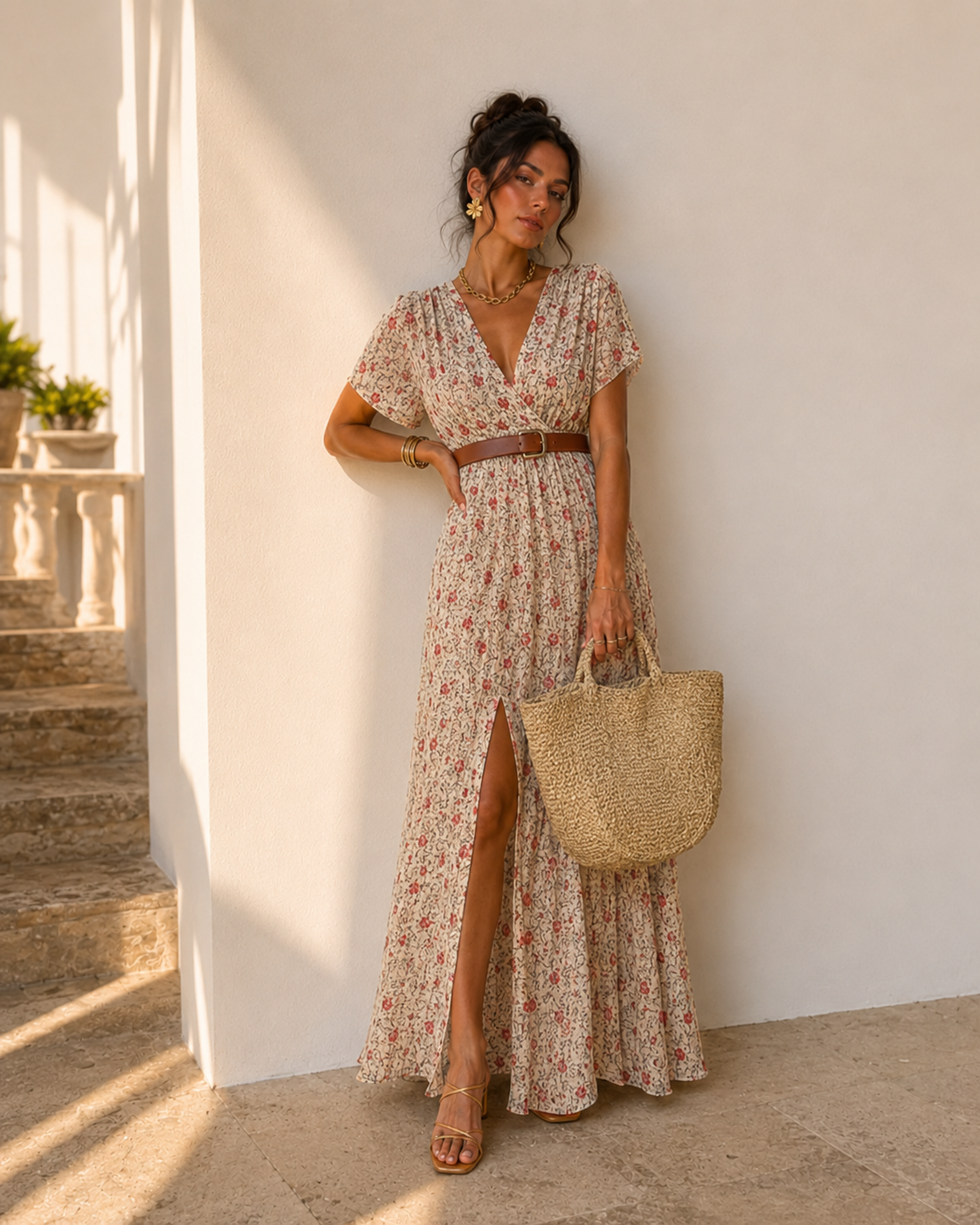 Justine™ | Vestido largo bohemio fluido con cinturón