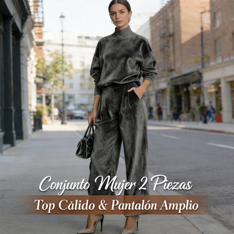 Conjunto Mujer 2 Piezas | Top Cálido y Pantalón Amplio