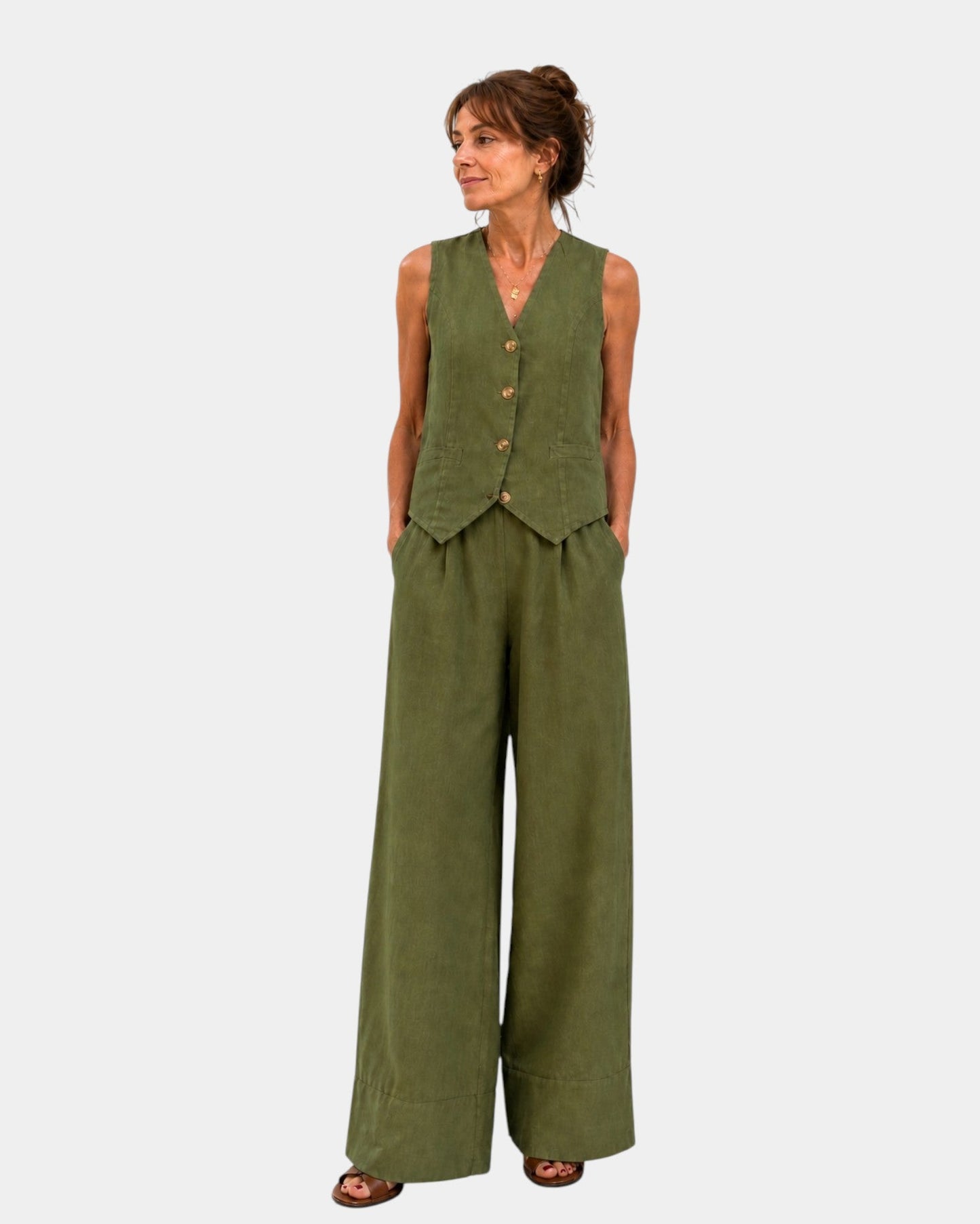 Inés · Conjunto Chaleco y Pantalón de Pierna Ancha