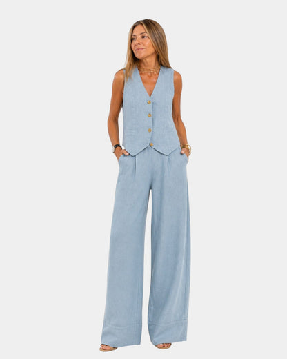 Inés · Conjunto Chaleco y Pantalón de Pierna Ancha