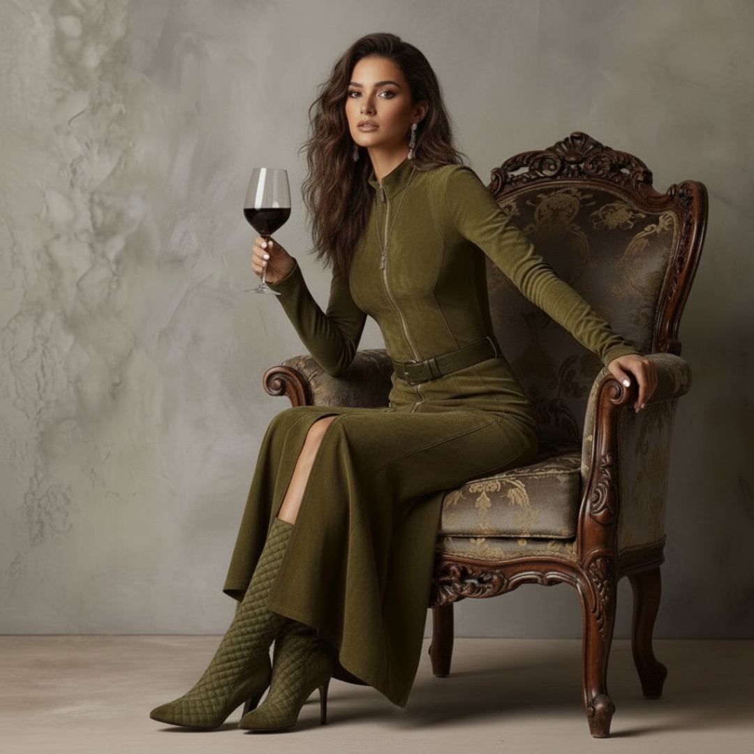 Lunori™ | Vestido largo efecto ante