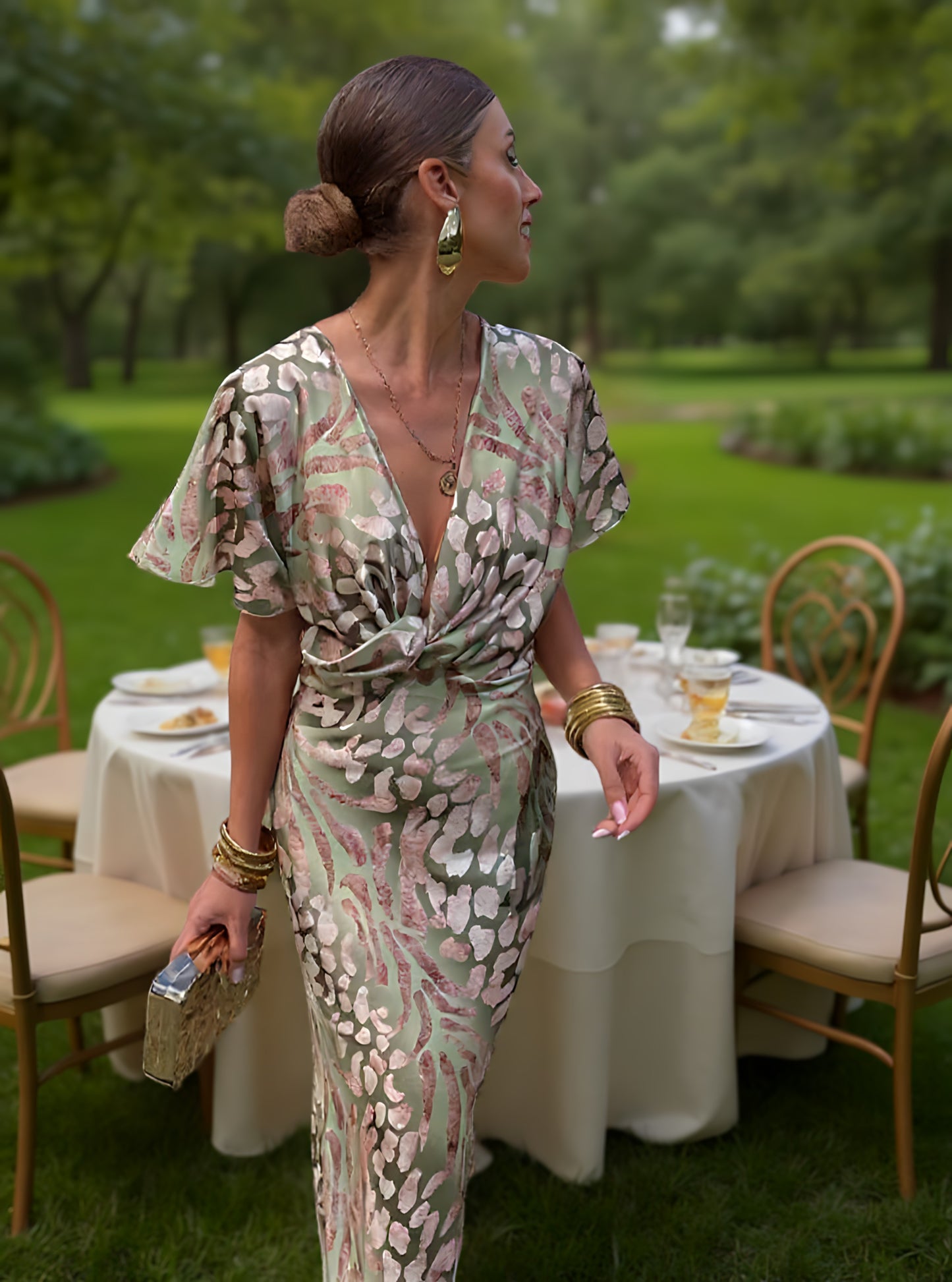 Clarandra Vestido Midi Cobre Elegante