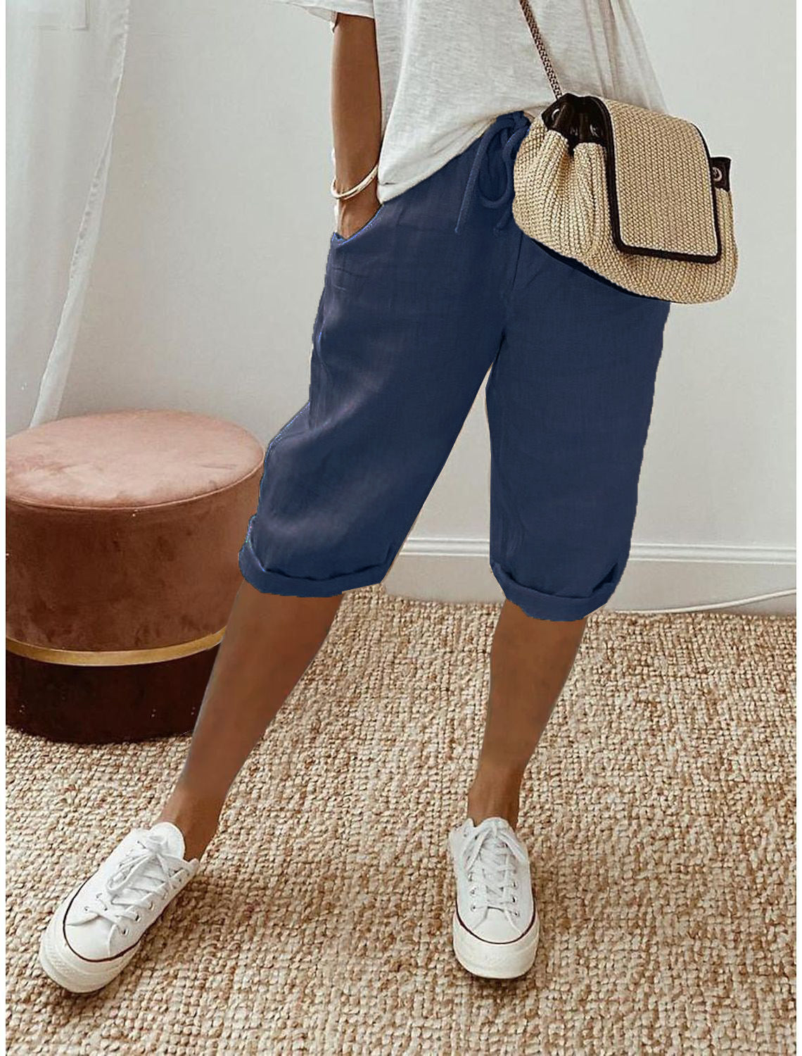 Capri Casual de Algodón y Lino para Mujer