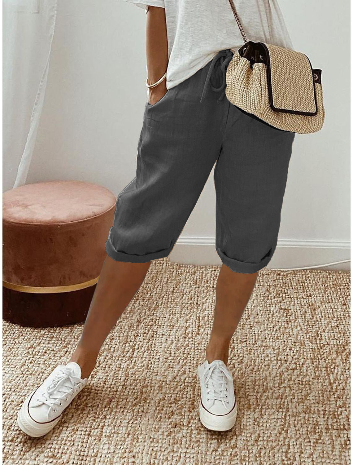 Lara · Shorts de Algodón y Lino con Cordón