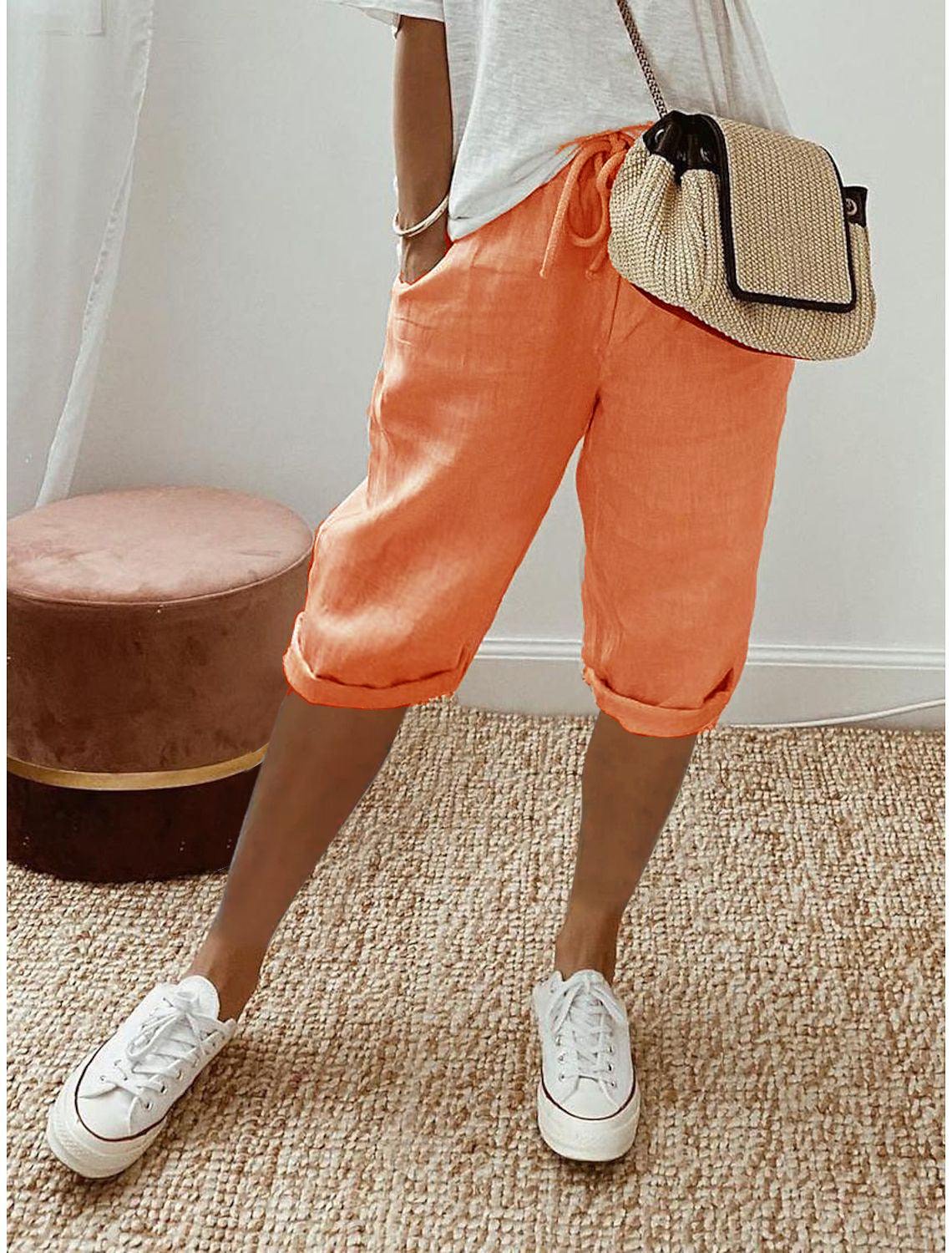 Capri Casual de Algodón y Lino para Mujer