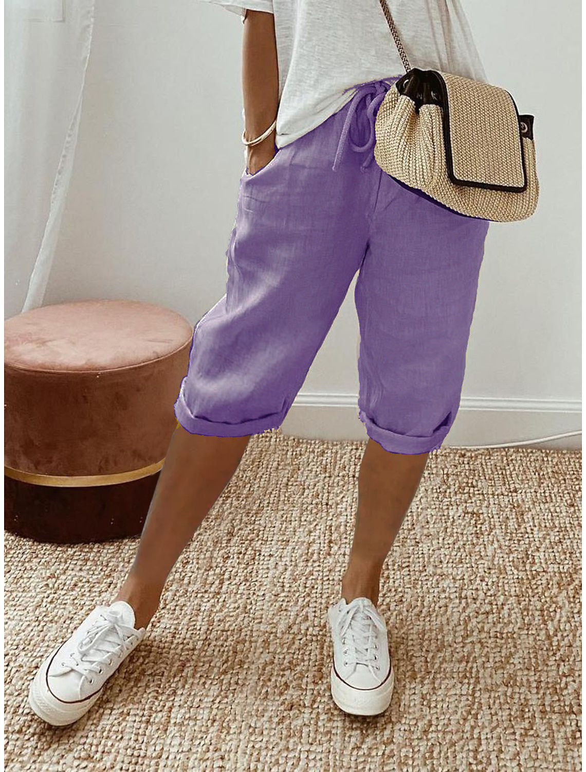 Capri Casual de Algodón y Lino para Mujer
