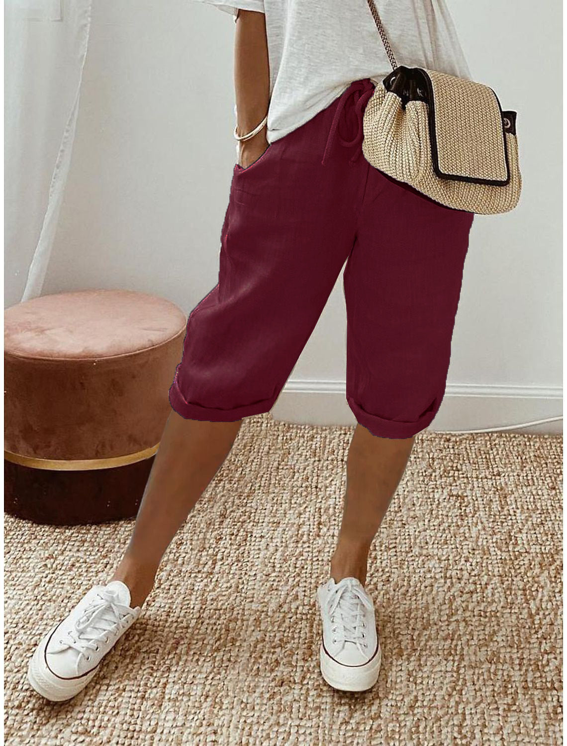 Lara · Shorts de Algodón y Lino con Cordón