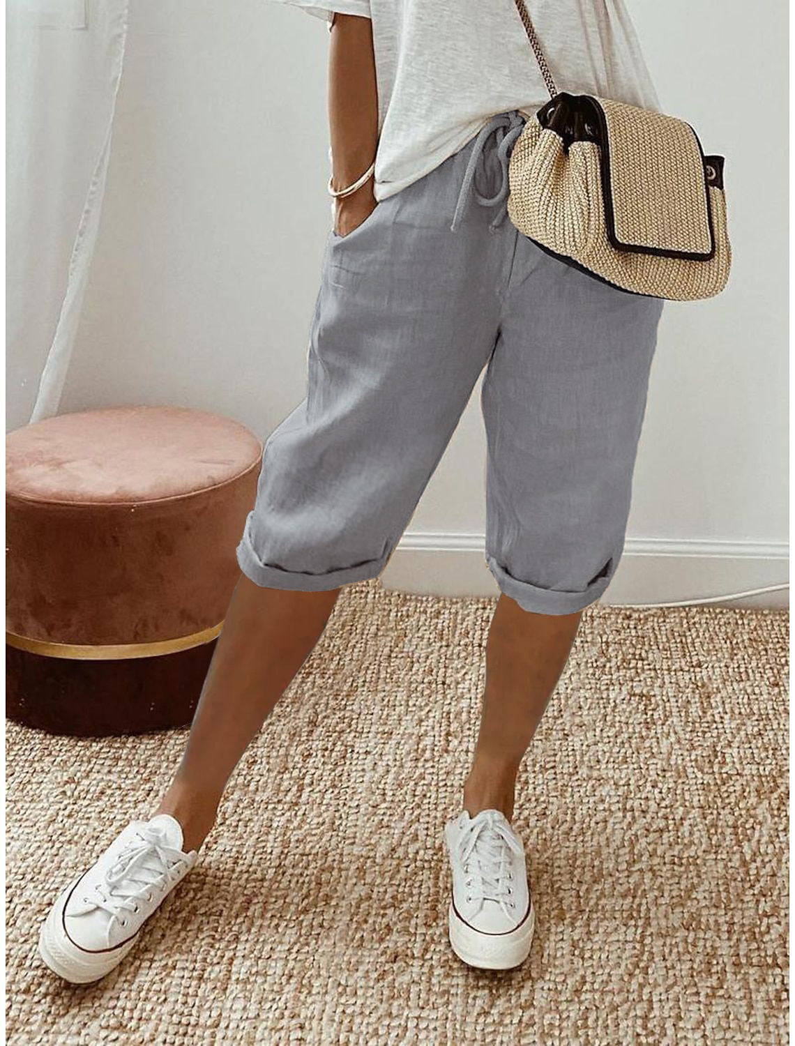Capri Casual de Algodón y Lino para Mujer