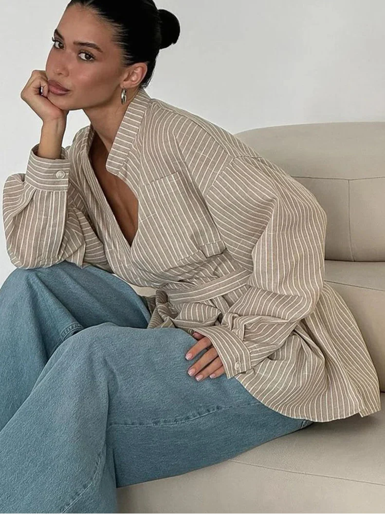 CAMISA SUELTA DE RAYAS MARRONES