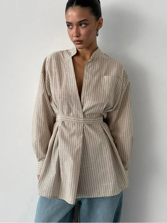 CAMISA SUELTA DE RAYAS MARRONES