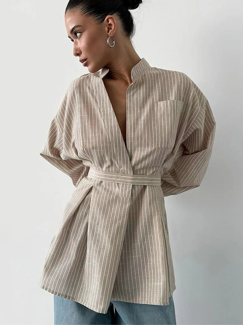 CAMISA SUELTA DE RAYAS MARRONES