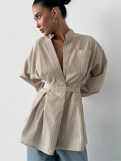 CAMISA SUELTA DE RAYAS MARRONES