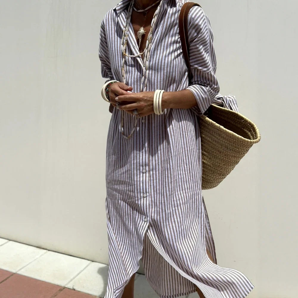 Vestido Sofía™ — Rayas Verticales y Corte Fluido