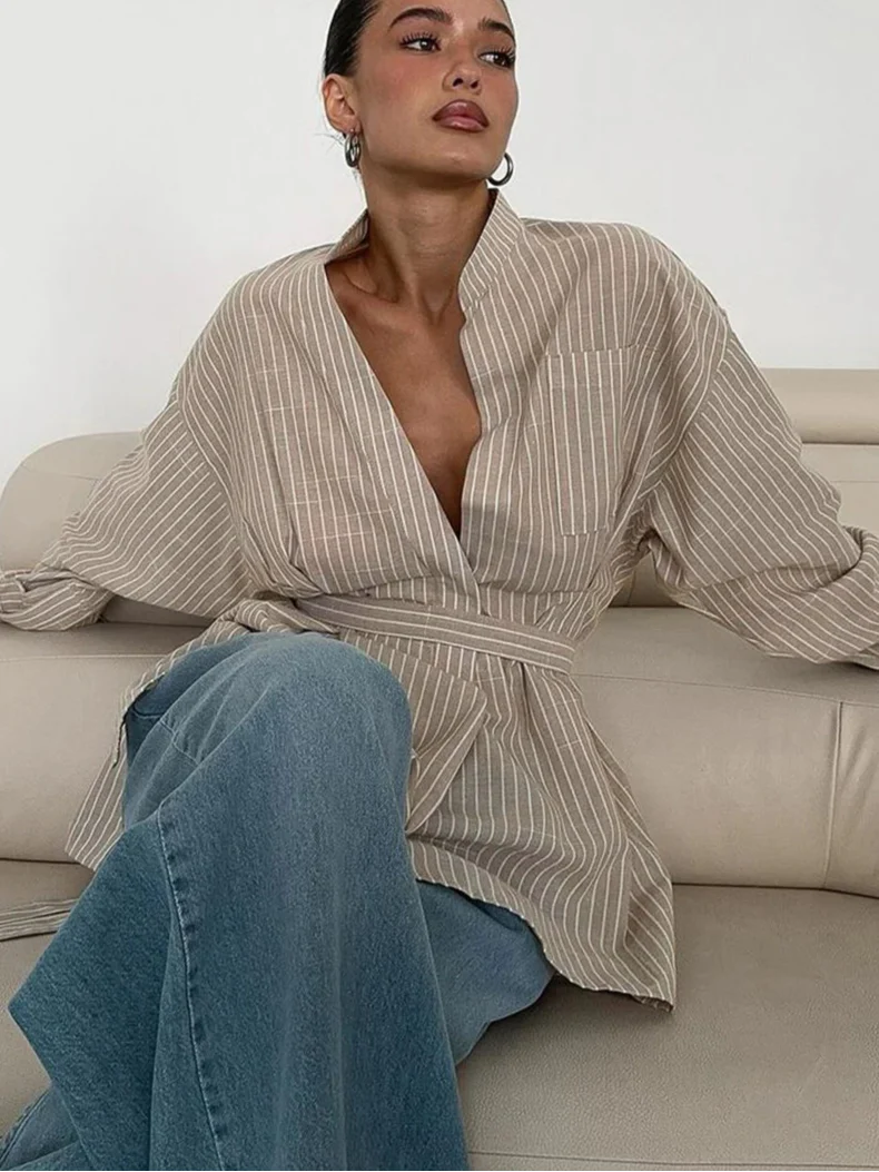 CAMISA SUELTA DE RAYAS MARRONES