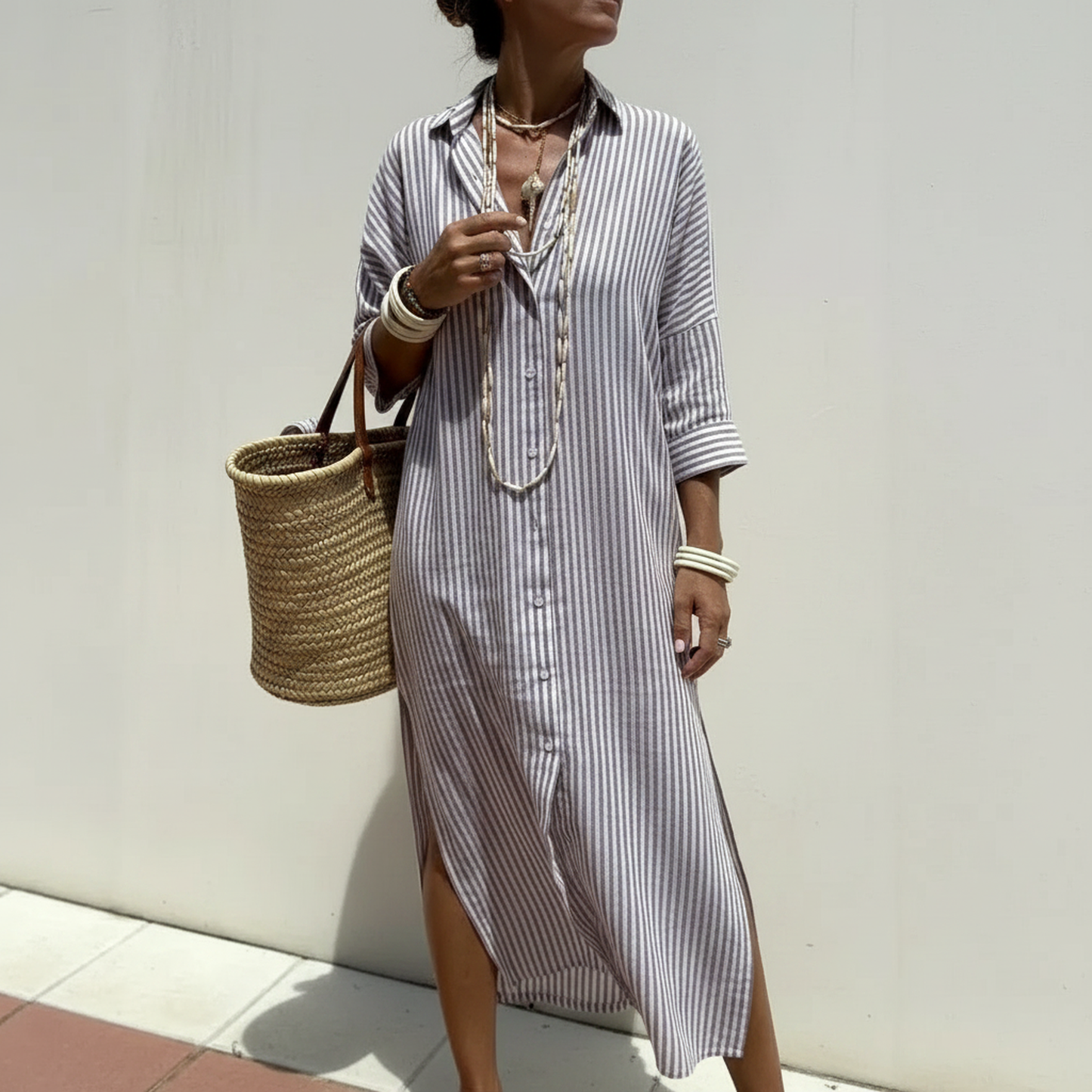 Vestido Sofía™ — Rayas Verticales y Corte Fluido