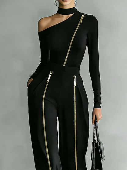 Conjunto urbano minimalista irregular con cremallera y un solo hombro