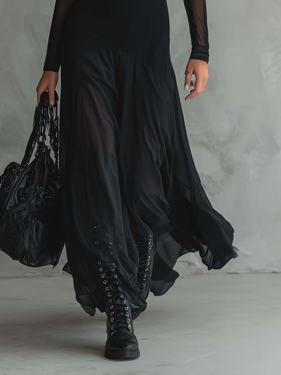 Neroa · Abito Maxi Loose-fit in Tulle Nero