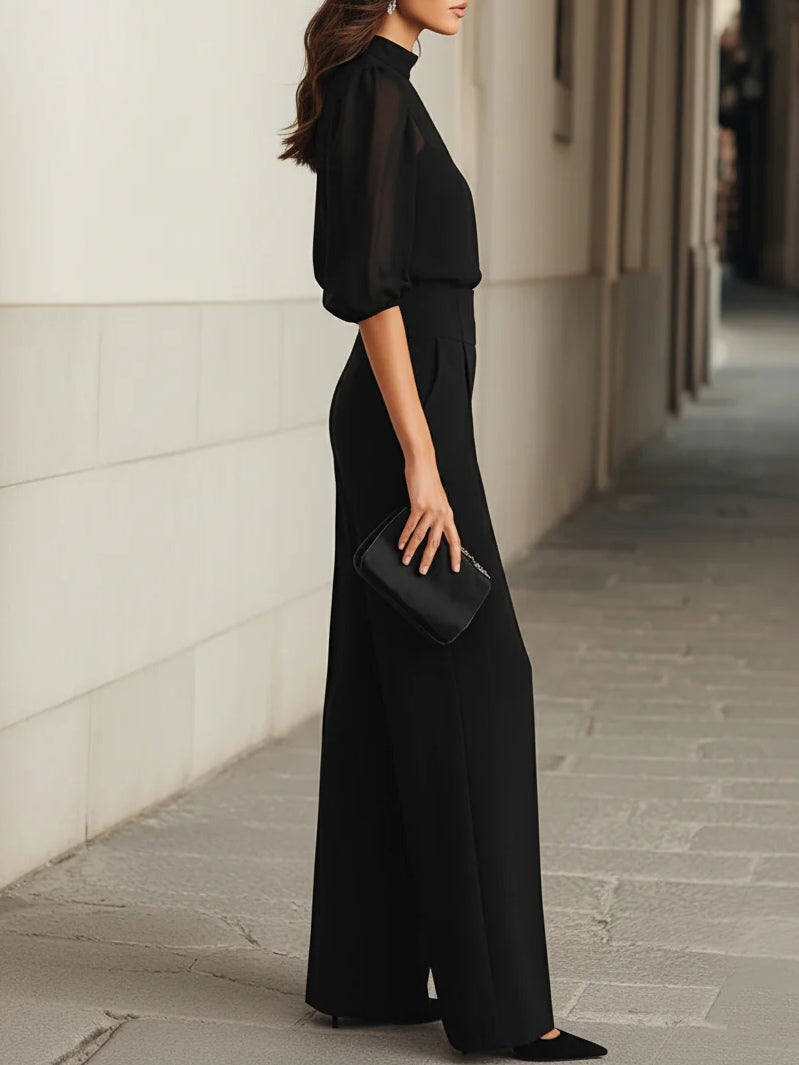 ASCEND | Conjunto Negro 3 Piezas Chifón y Wide-Leg