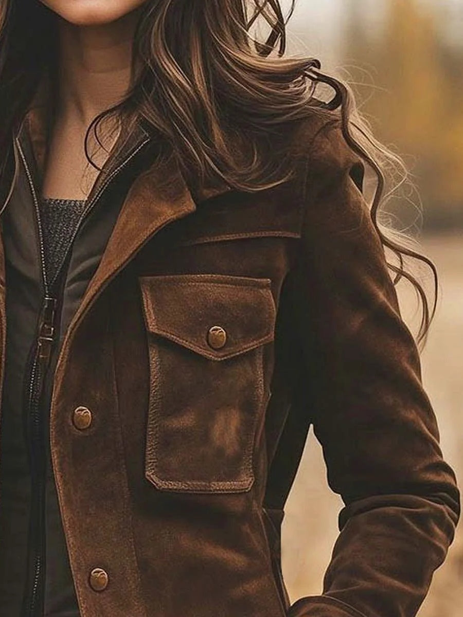 Abrigo vintage de gamuza con cuello de solapa