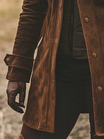 Abrigo vintage de gamuza con cuello de solapa