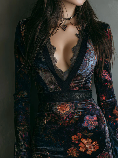 Vestido mini de terciopelo floral