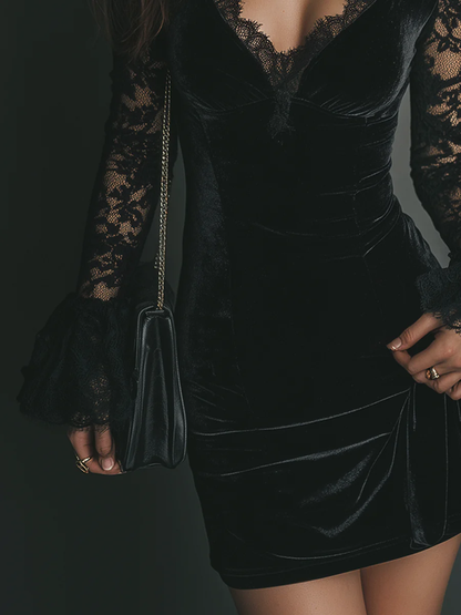 Lunori | Vestido mini Luna de terciopelo y encaje