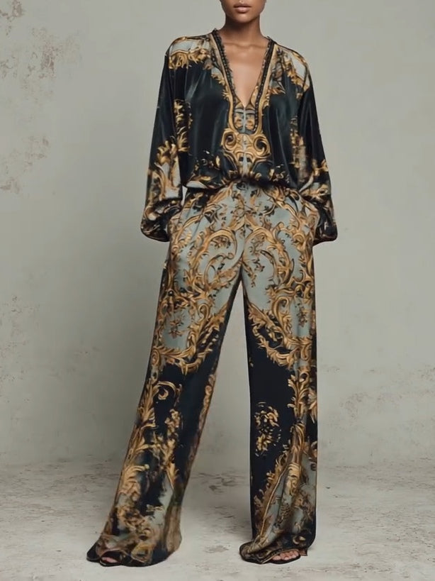 Valentina · Conjunto Floral Barroco con Pantalón Palazzo