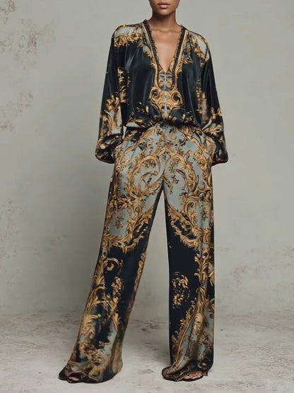 Valentina · Conjunto Floral Barroco con Pantalón Palazzo