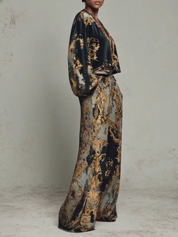Valentina · Conjunto Floral Barroco con Pantalón Palazzo