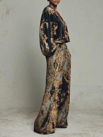 Valentina · Conjunto Floral Barroco con Pantalón Palazzo