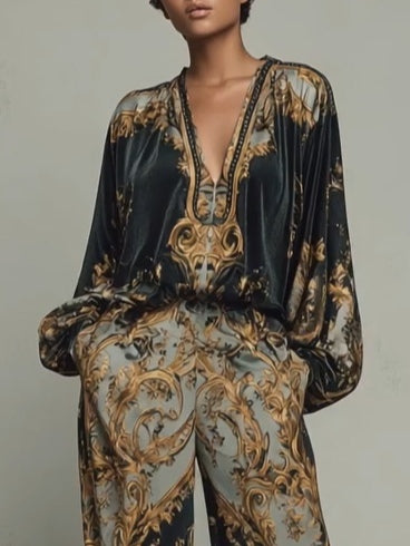 Valentina · Conjunto Floral Barroco con Pantalón Palazzo