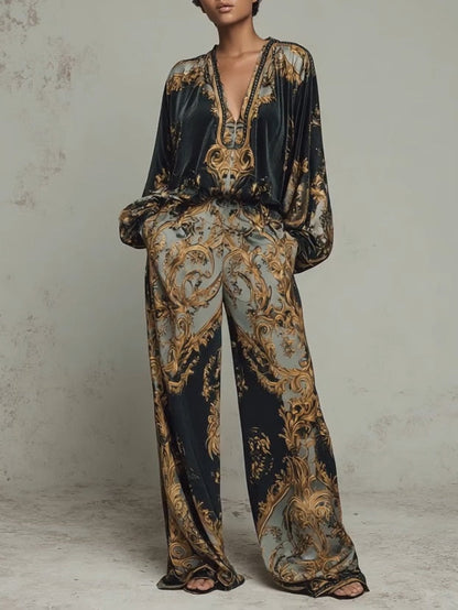 Valentina · Conjunto Floral Barroco con Pantalón Palazzo