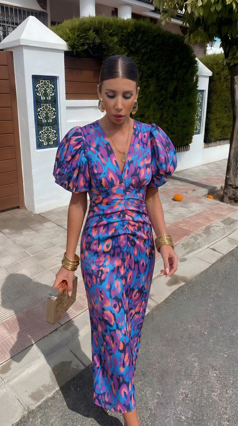 Lily | Vestido Colorido con Mangas Plisadas