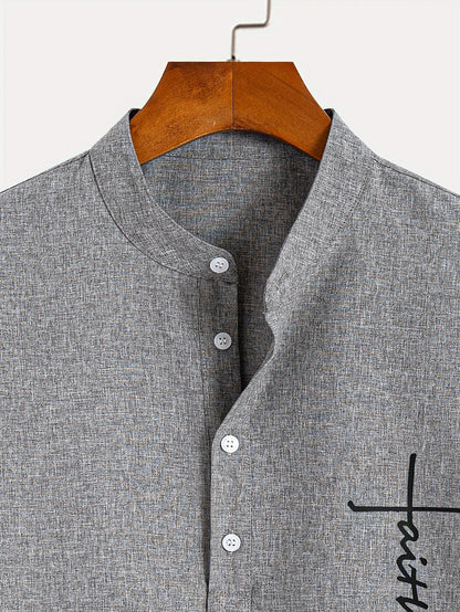 Adrián | Camisa elegante de manga corta con cuello mao