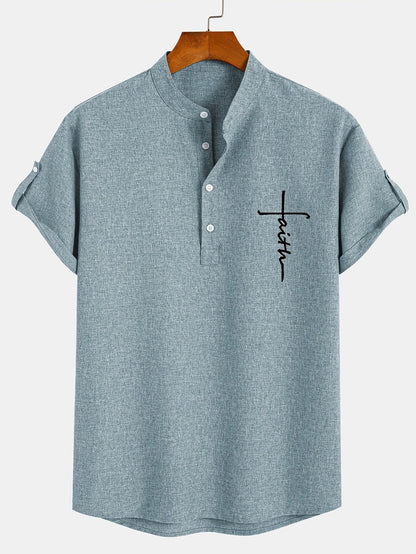 Adrián | Camisa elegante de manga corta con cuello mao